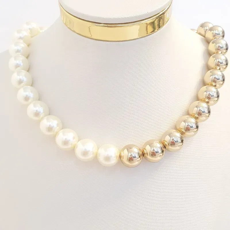 Colar Max Esferas e Pérolas 1,3cm