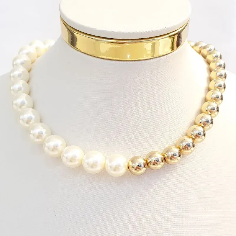 Colar Max Esferas e Pérolas 1cm