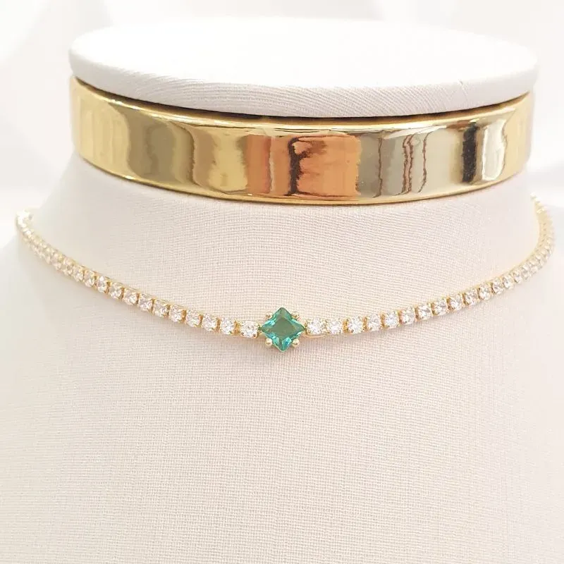 Colar Riviera Quadrado Turmalina (choker)