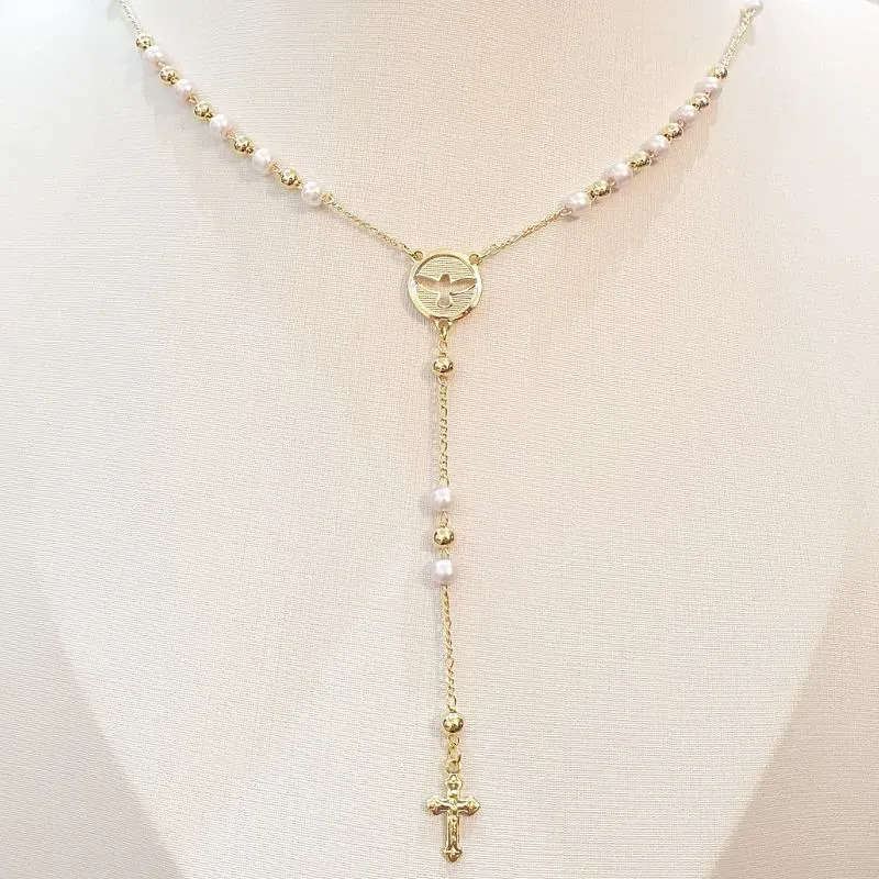 Colar Terço Espírito Santo Pérolas