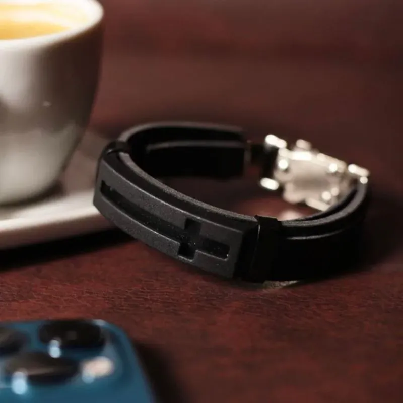 Pulseira Couro Cruz Preta