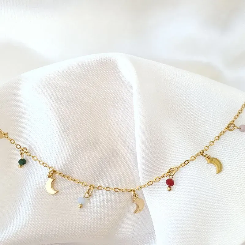 Tornozeleira Luas e Pedras Coloridas