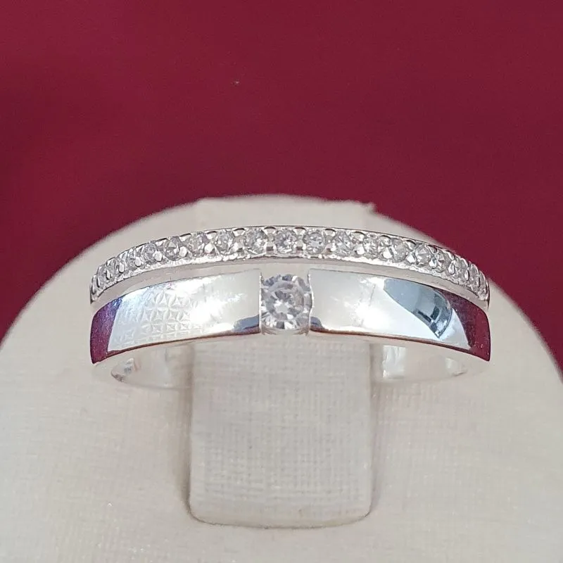 Anel Aliança Ponto Luz e Linha Cravejada (n15)