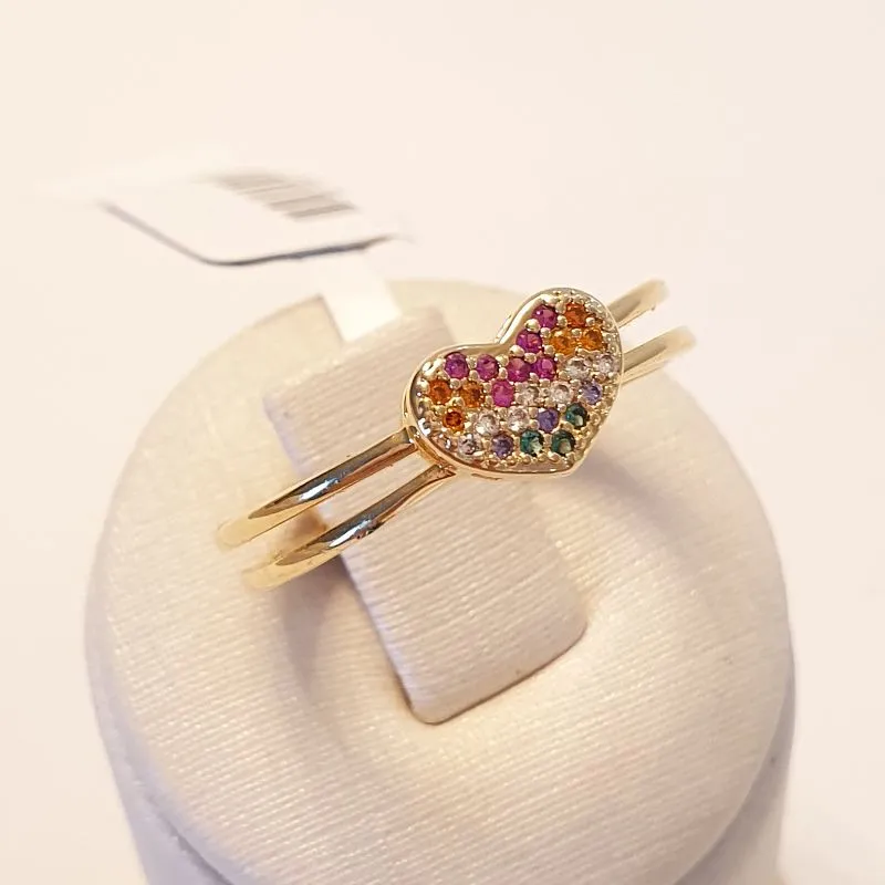 Anel Duplo Fio Coração Colorido (n20)