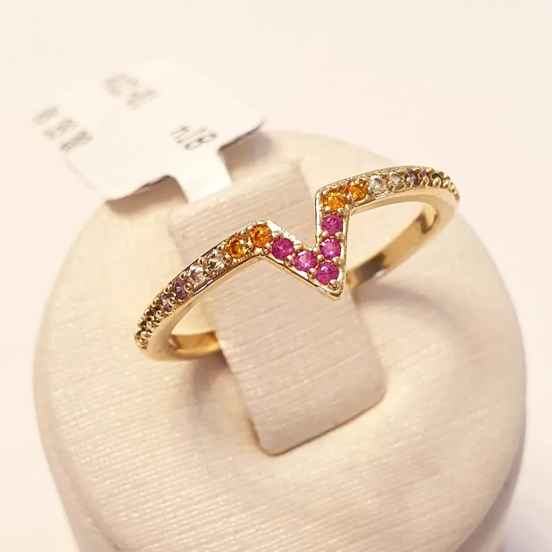 Anel em V Cravejado Colorido (n18)