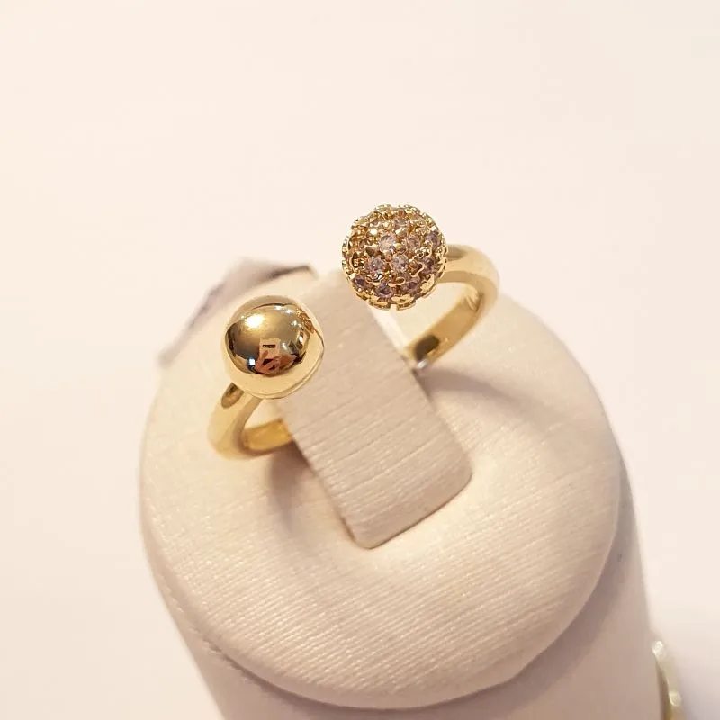 Anel Esferas Lisa e Cravejada (n15 ajustável)