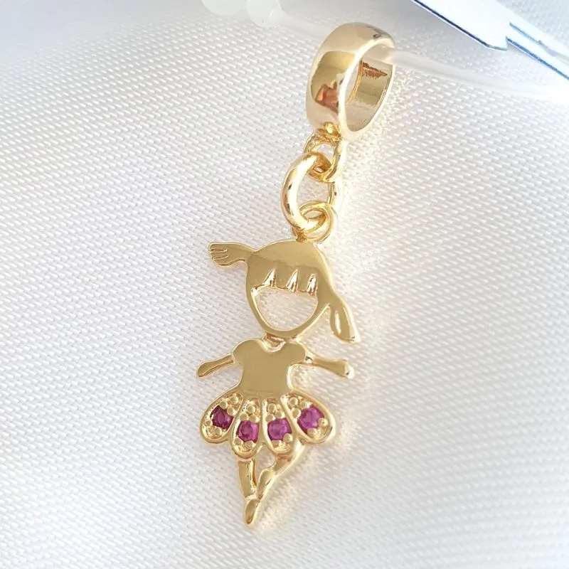 Berloque Bailarina Saia Rosa