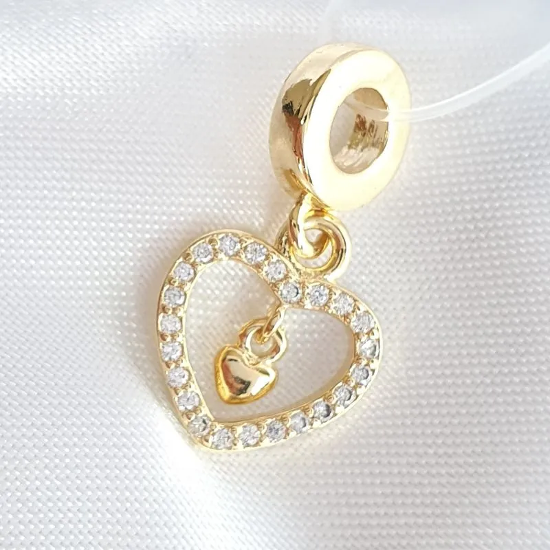 Berloque Coração Cravejado com Pingente