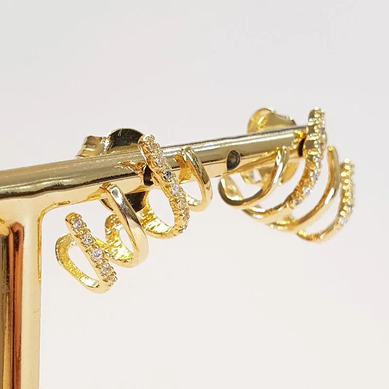 Brinco 4 Fios Liso e Cravejado (Fake 4 Furos)