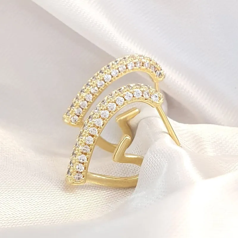 Brinco Argola Coração Cravejado e Liso