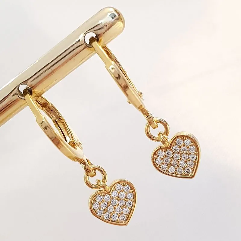 Brinco Argolinha Coração Cravejado