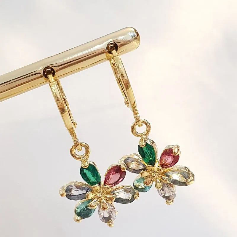 Brinco Argolinha Flor Zircônias Coloridas