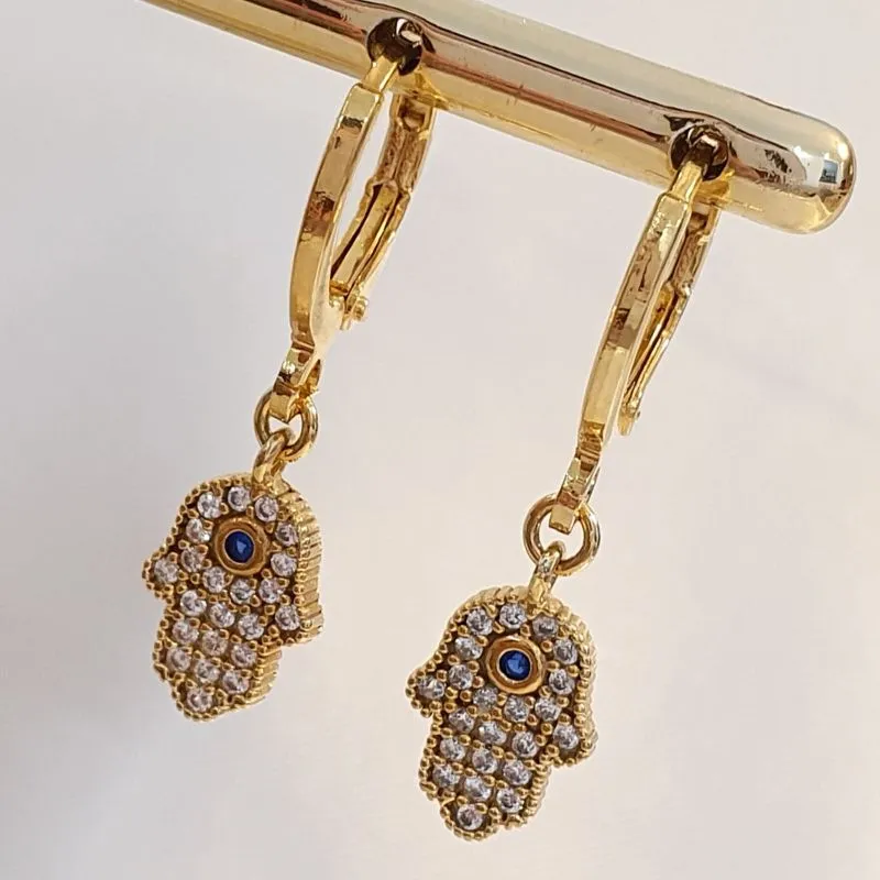 Brinco Argolinha Hamsá (Mão de Fátima) Cravejada