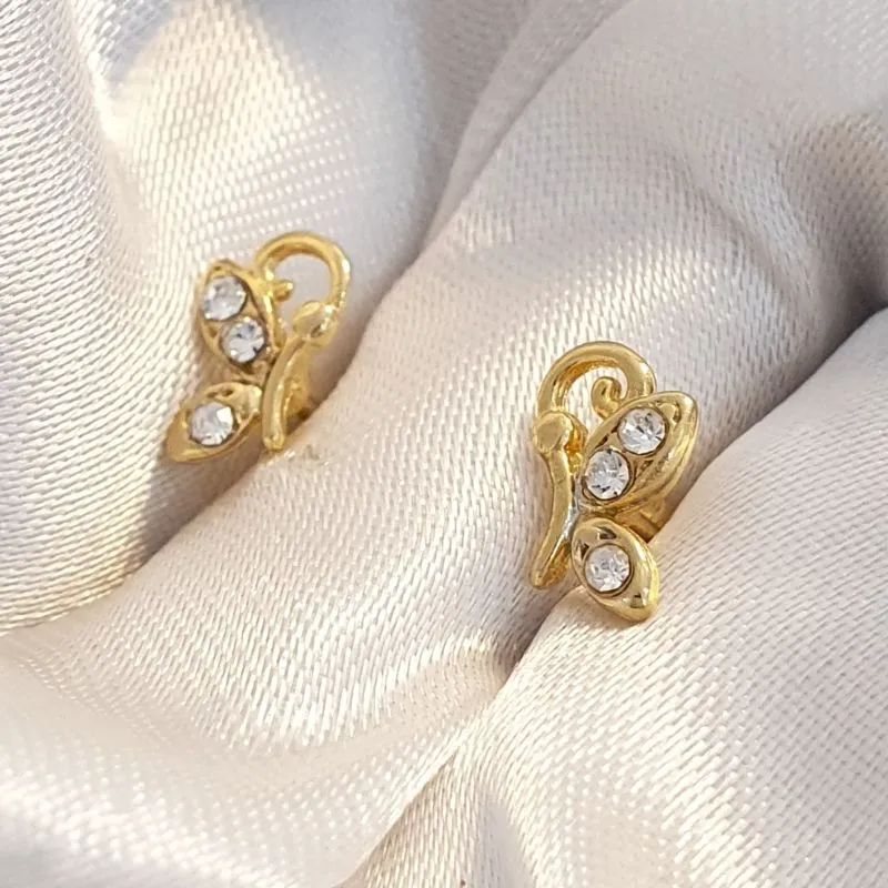 Brinco Borboleta de Lado Cravejada