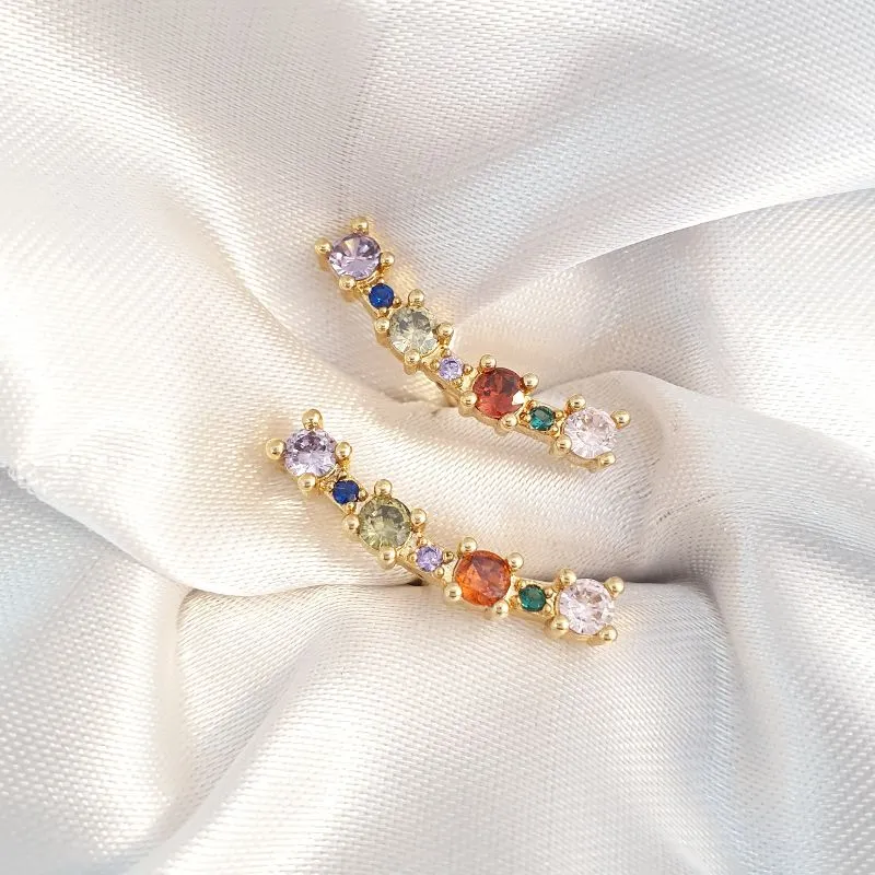 Brinco Ear Cuff Zircônias Coloridas