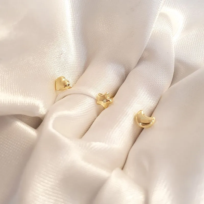 Brinco Trio Lua Estrela Coração