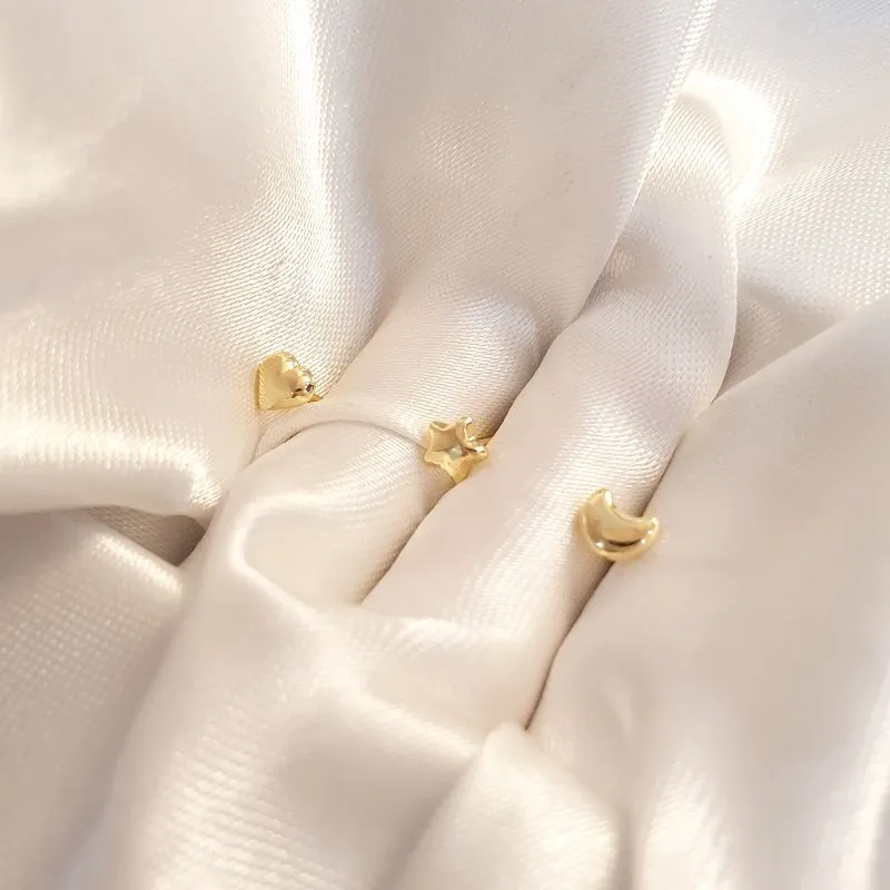 Brinco Trio Lua Estrela Coração