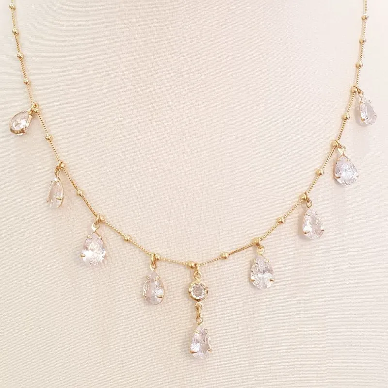 Colar Bolinhas Zircônias Gotas