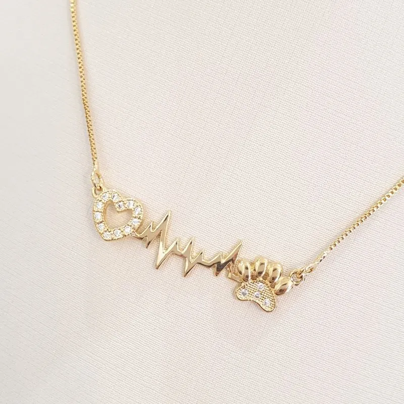 Colar Coração Batimento Dog Cravejado