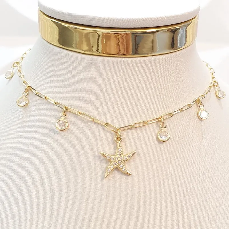 Colar Estrela Cravejada e Pontos Luz (choker)