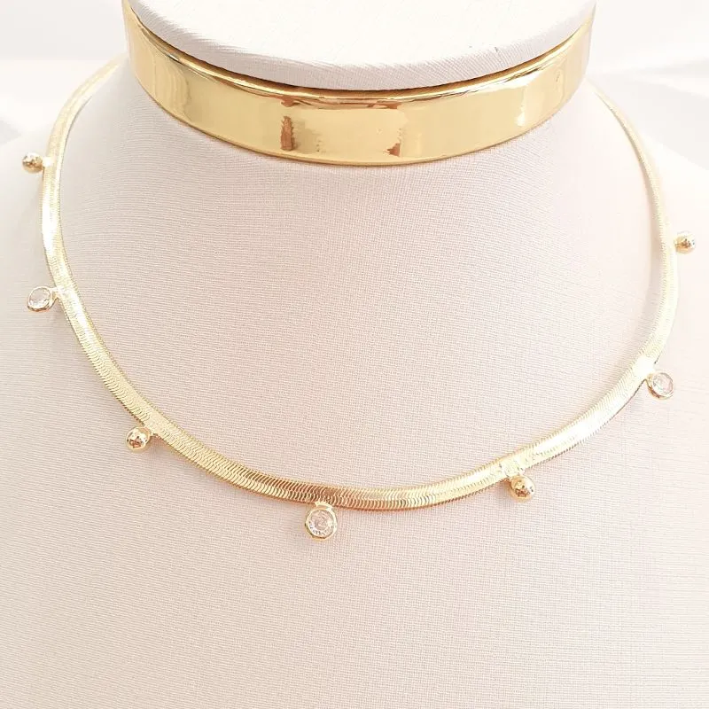 Colar Fita Bolinhas e Pontos Luz (choker)