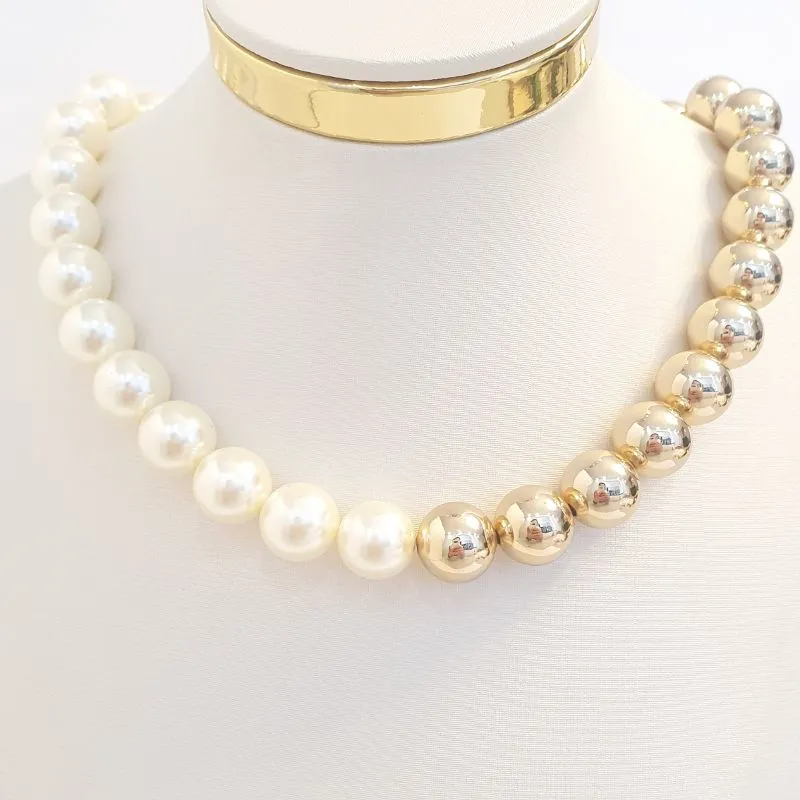 Colar Max Esferas e Pérolas 1,3cm