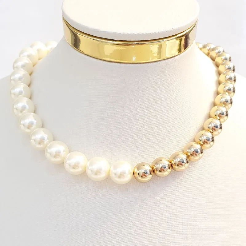 Colar Max Esferas e Pérolas 1cm