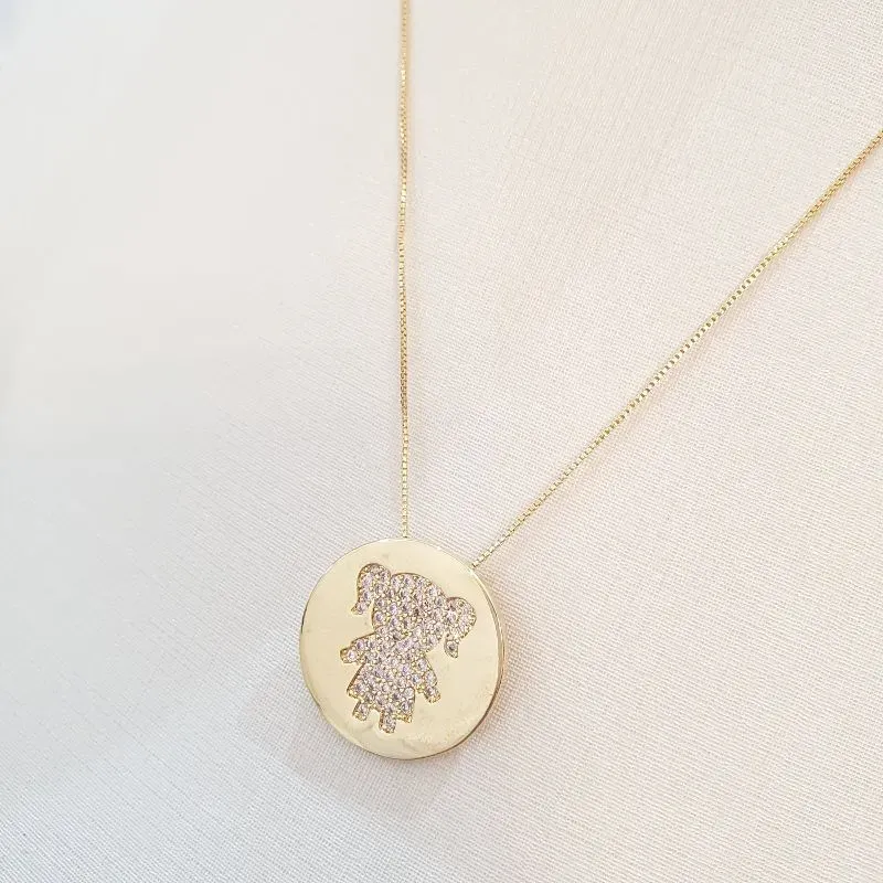 Colar Medalha Filha Cravejada