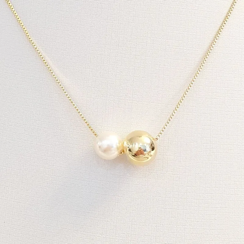 Colar Pingente Esfera e Pérola