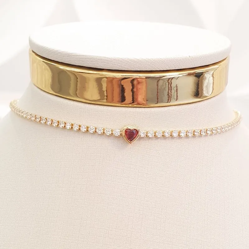 Colar Riviera Coração Rubi (choker)