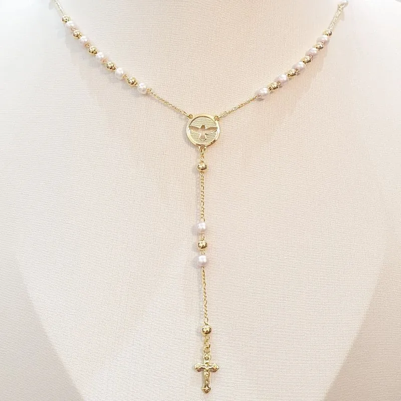 Colar Terço Espírito Santo Pérolas