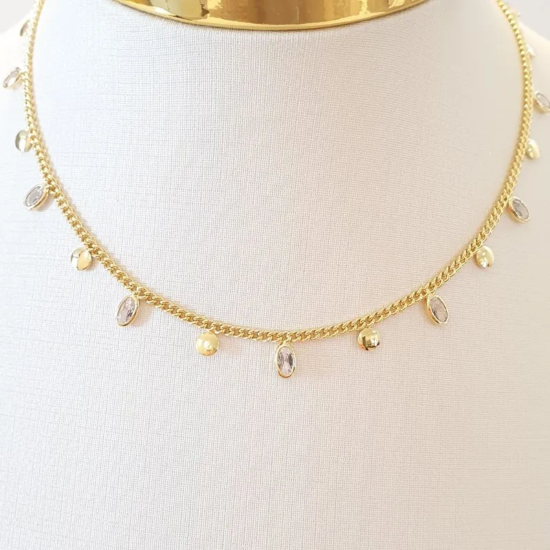 Colar Zircônias Ovais e Chapinhas (choker)