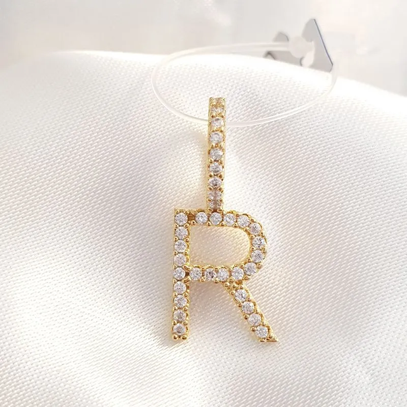 Pingente Letra R Grande Cravejada