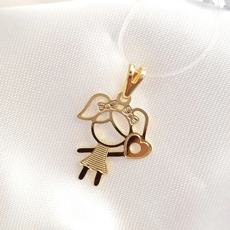 Pingente Menina Lisa com Coração