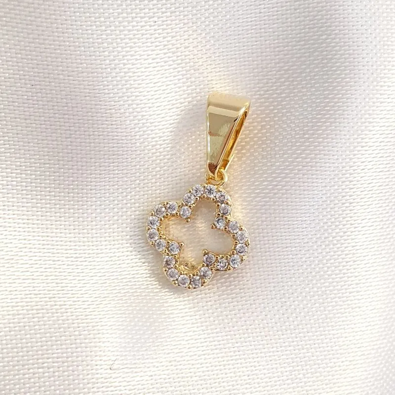 Pingente Trevo Vazado Cravejado