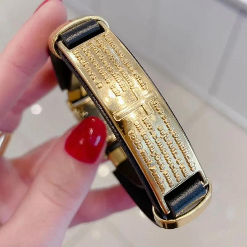 Pulseira Couro Pai Nosso Ouro