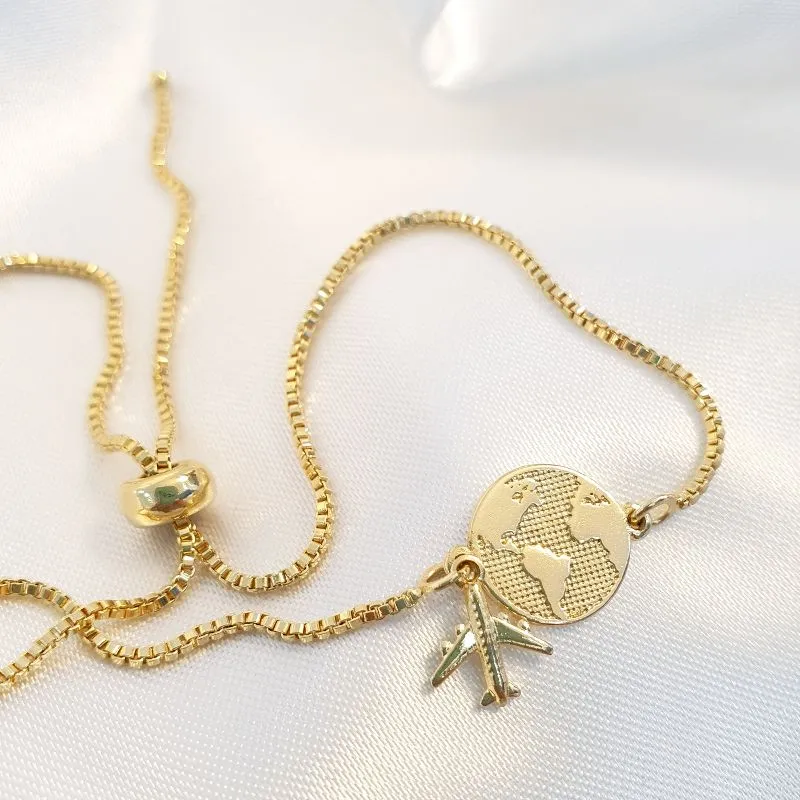 Pulseira Viagem (Mundo e Avião - Fecho Gravata)