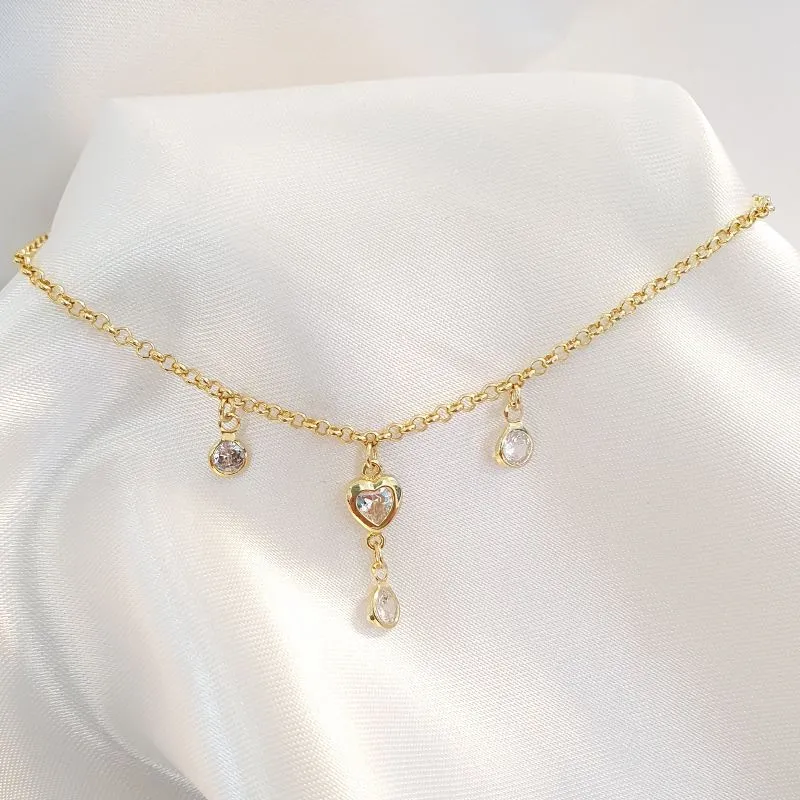 Tornozeleira Corações Zircônias