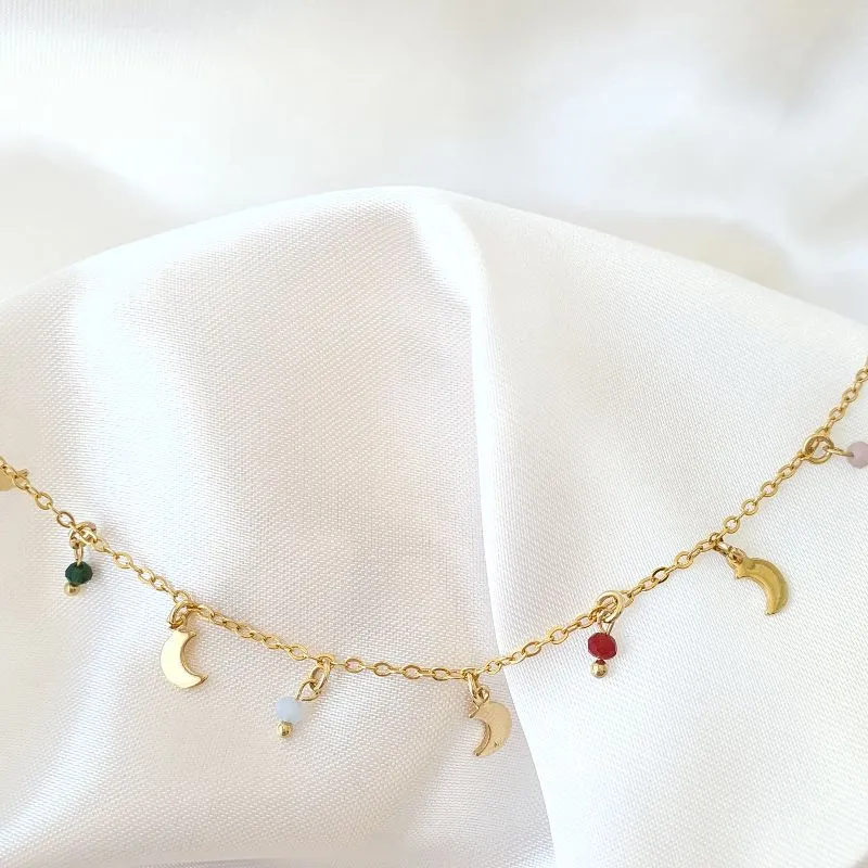 Tornozeleira Luas e Pedras Coloridas