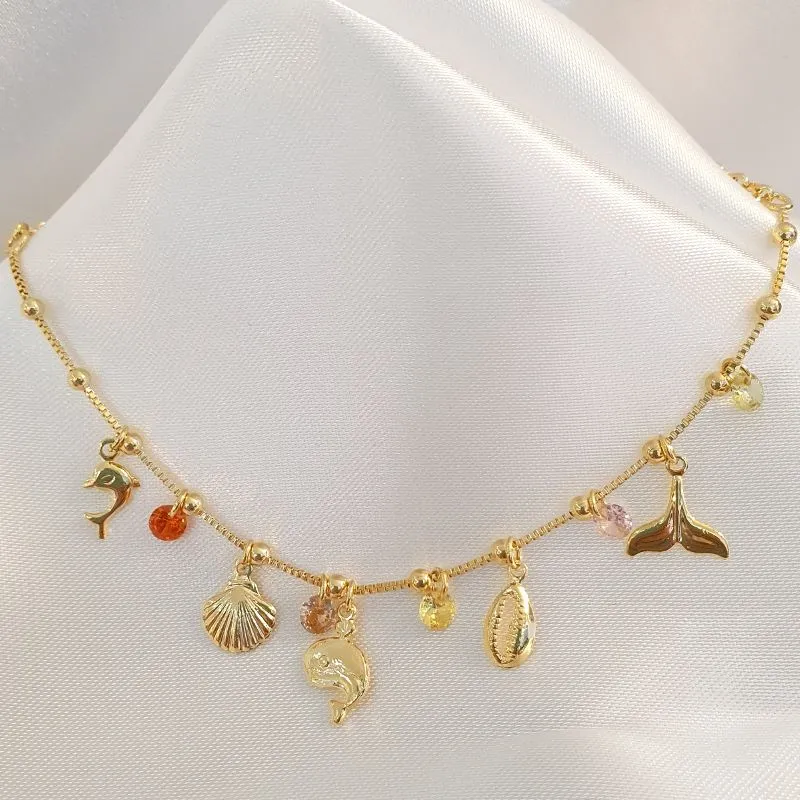 Tornozeleira Mar Pedras Coloridas