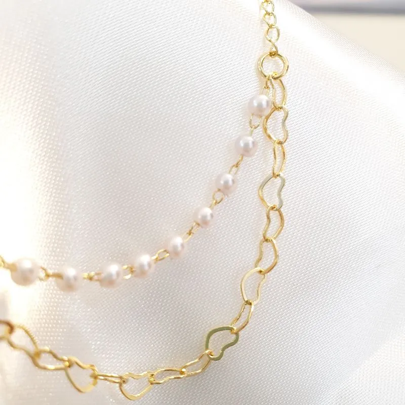 Tornozeleira Pérolas e Elos Corações