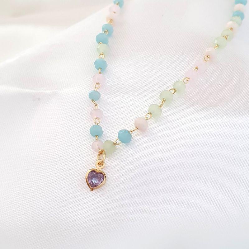 Colar Colorido Coração Zircônia